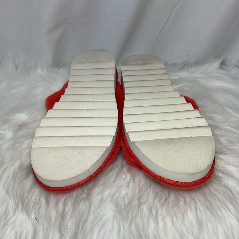 Koolaburra By UGG Fuzz-EE Orange Faux Fur‎ Slipper Sandals Sz 8